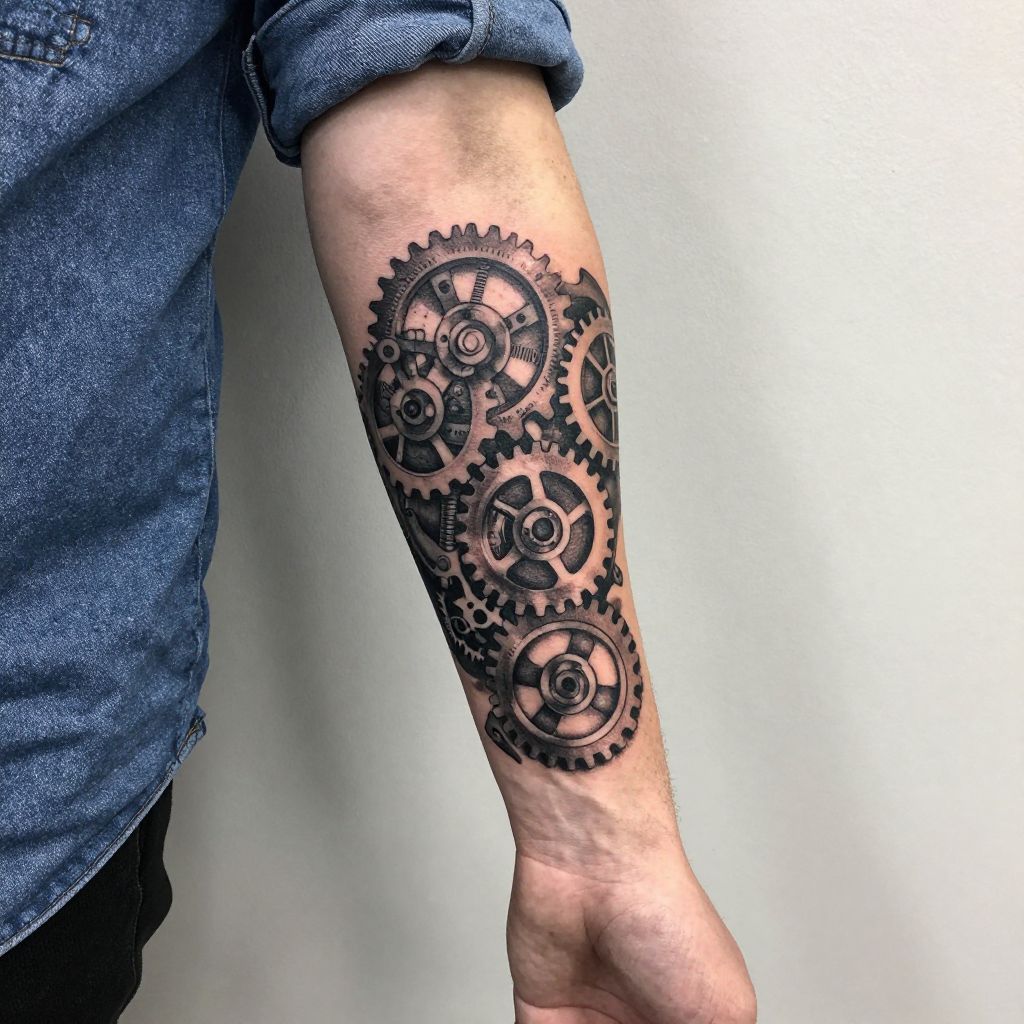 Mechanical Gear Sleeve Accent tattoo