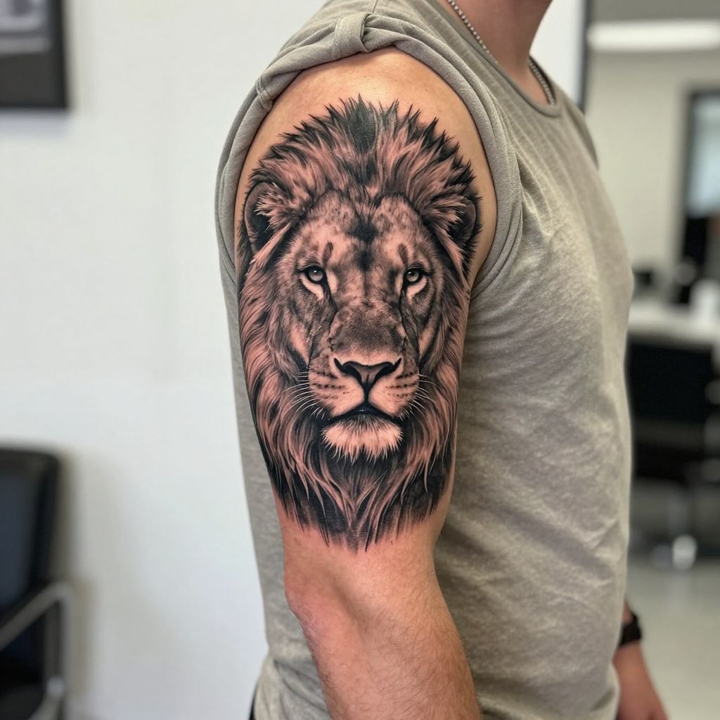 Realistic Lion Portrait tattoo