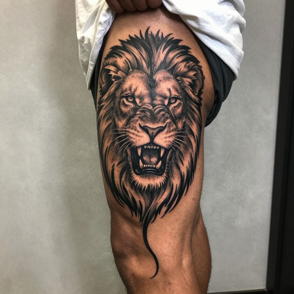 Tribal Lion Roar Tattoo