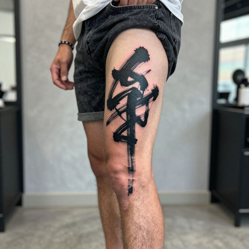 Abstract Black Ink Brush Strokes Tattoo