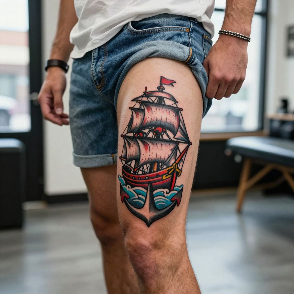 Old School Ship and Anchor Tattoo