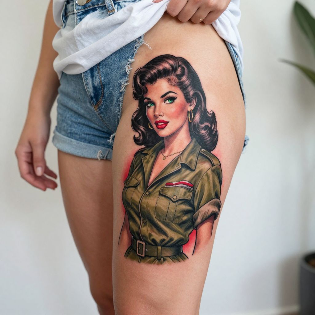 Pin-Up Girl with Military Gear