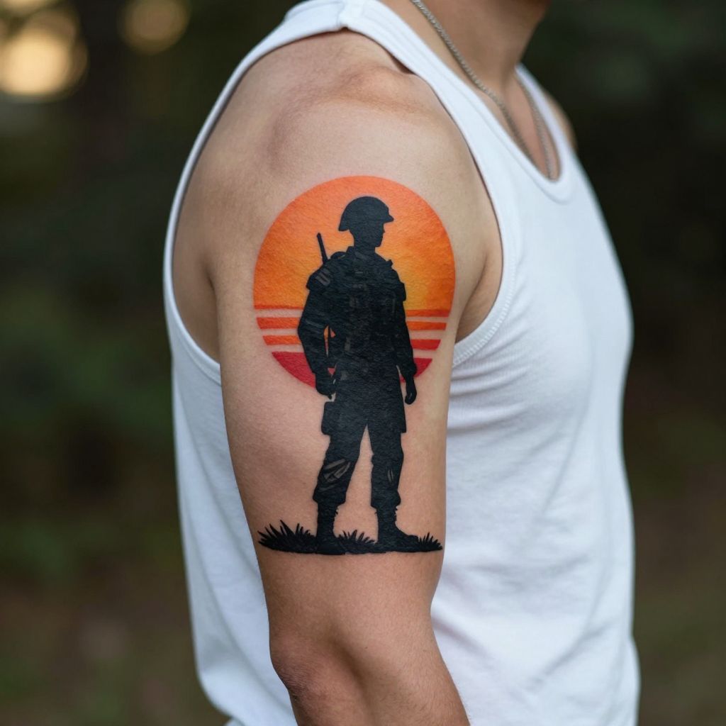 Silhouette Soldier at Sunset