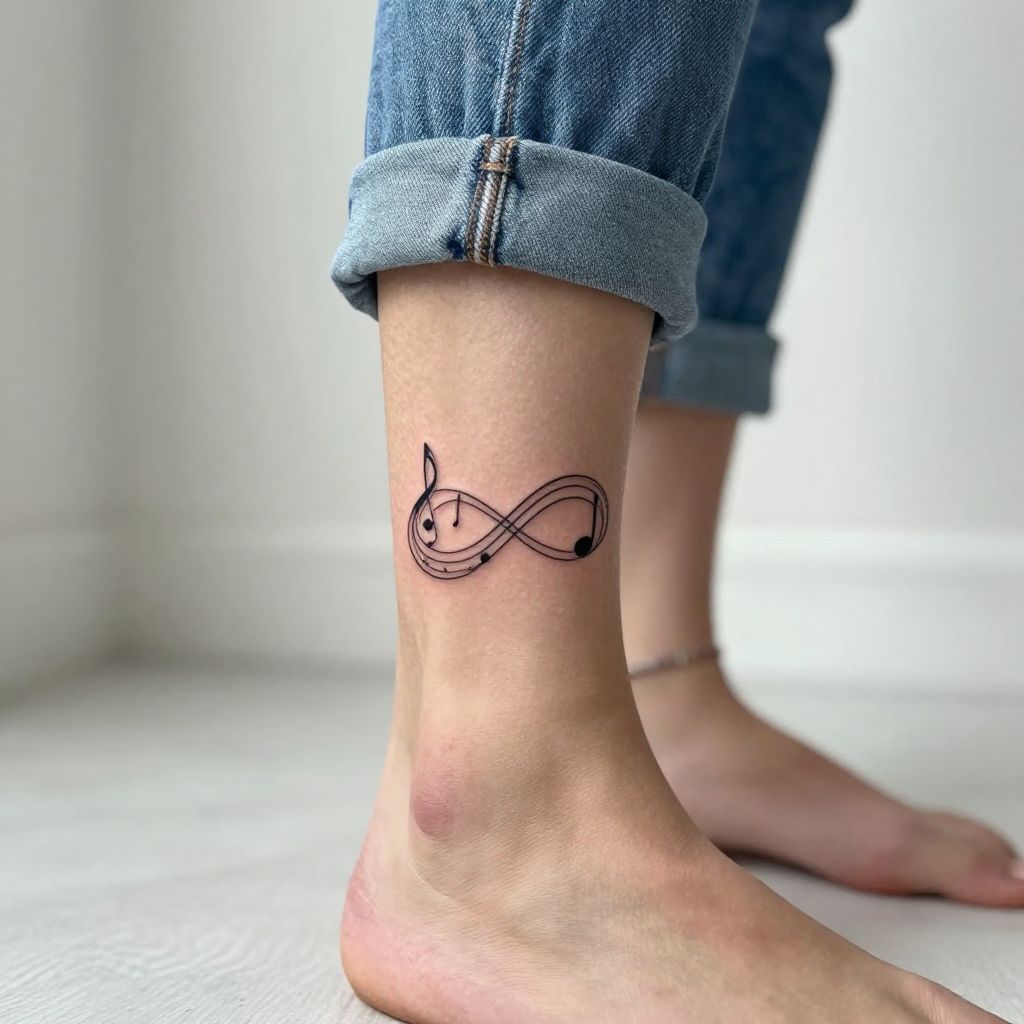 Infinity Symbol Made of Music Notes on the Ankle