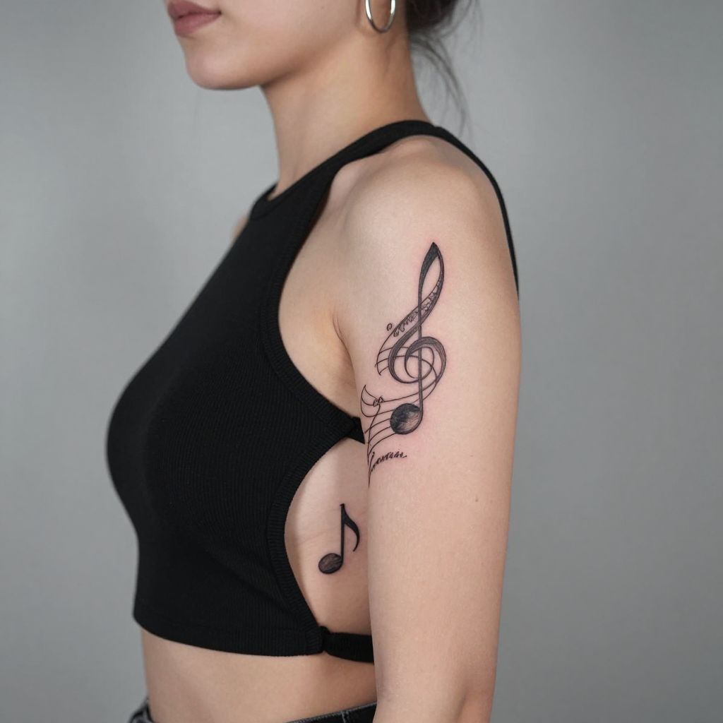 Musical Quote Wrapped Around a Music Note on the Rib Cage