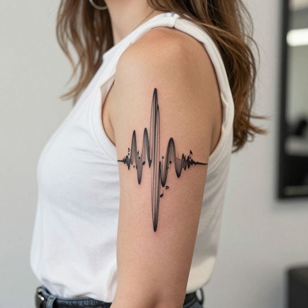 Abstract Soundwave with Embedded Music Notes on the Inner Forearm