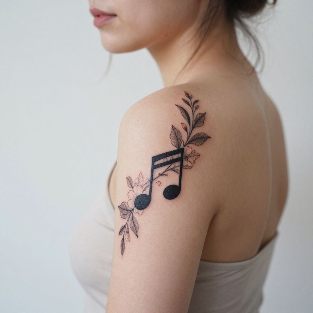 Music Note Wrapped in Floral Vine on the Shoulder Blade