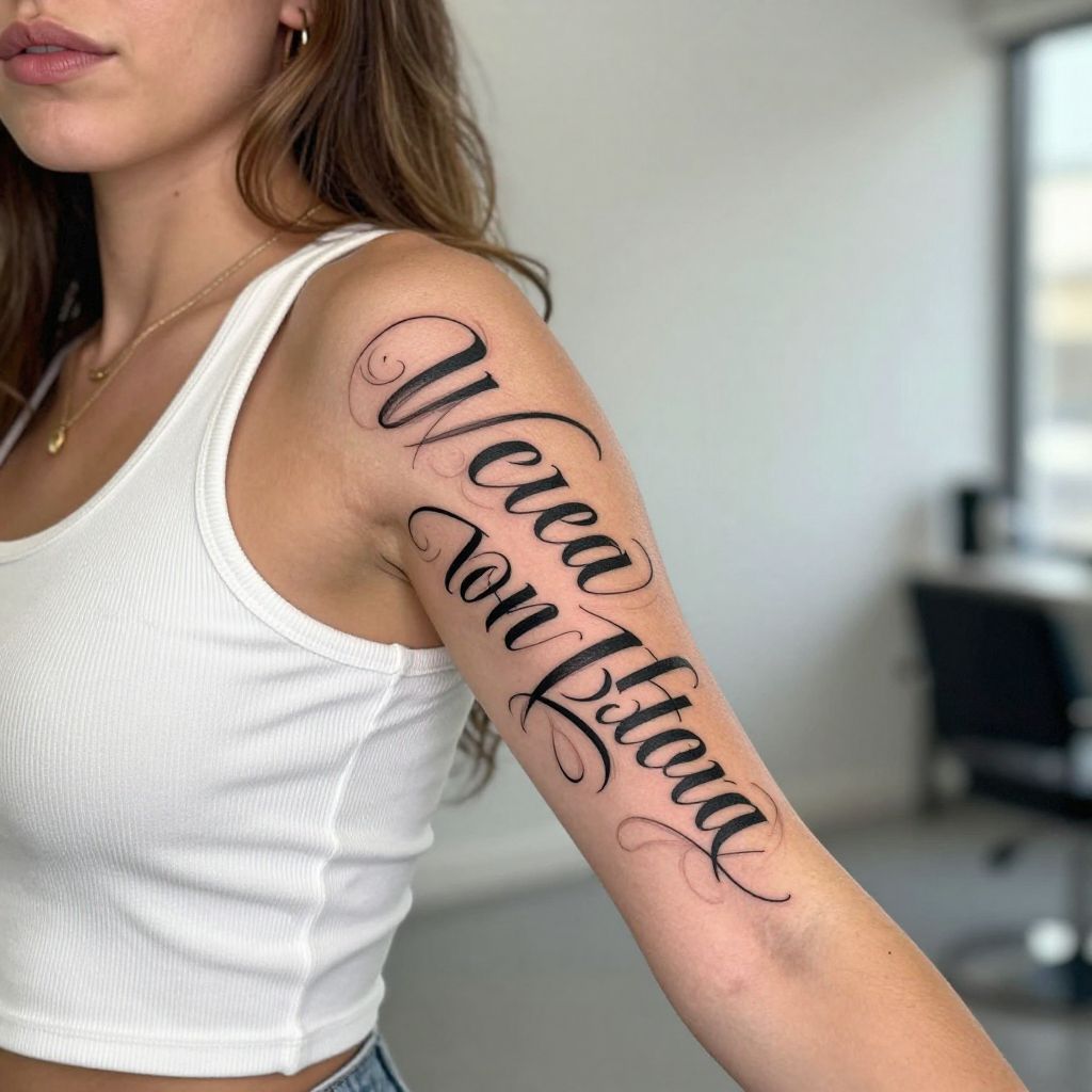 Bold Script and Quote cover up tattoo