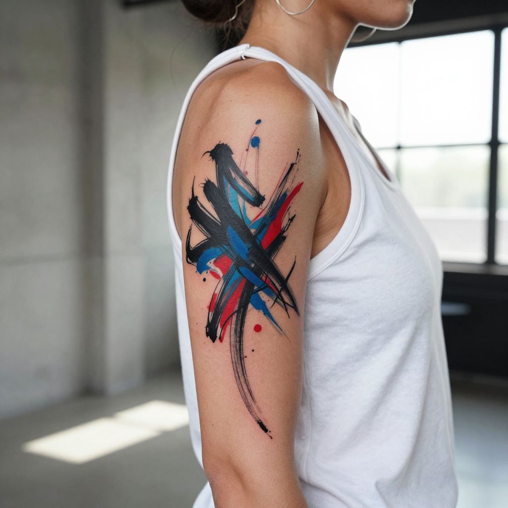 Abstract Brush Strokes cover up tattoo