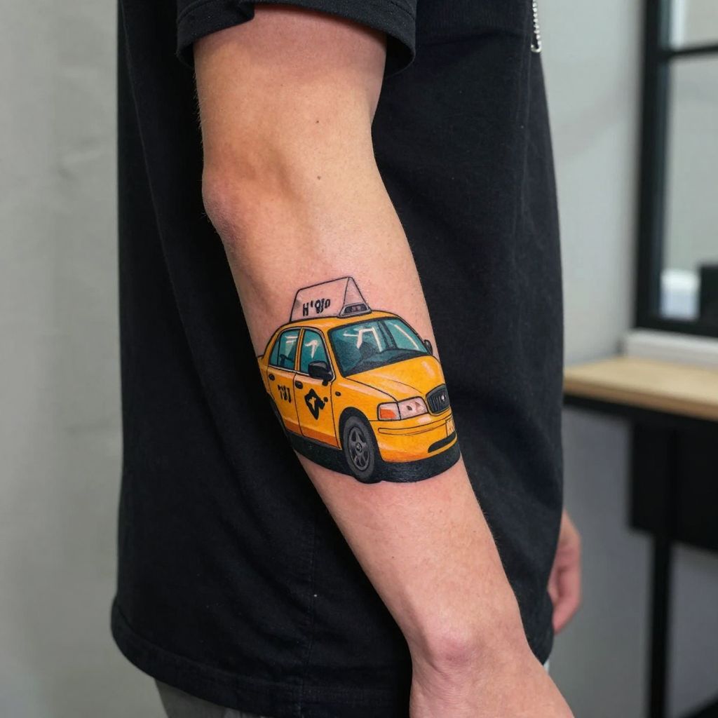 Yellow Taxi Cab Cartoon Style