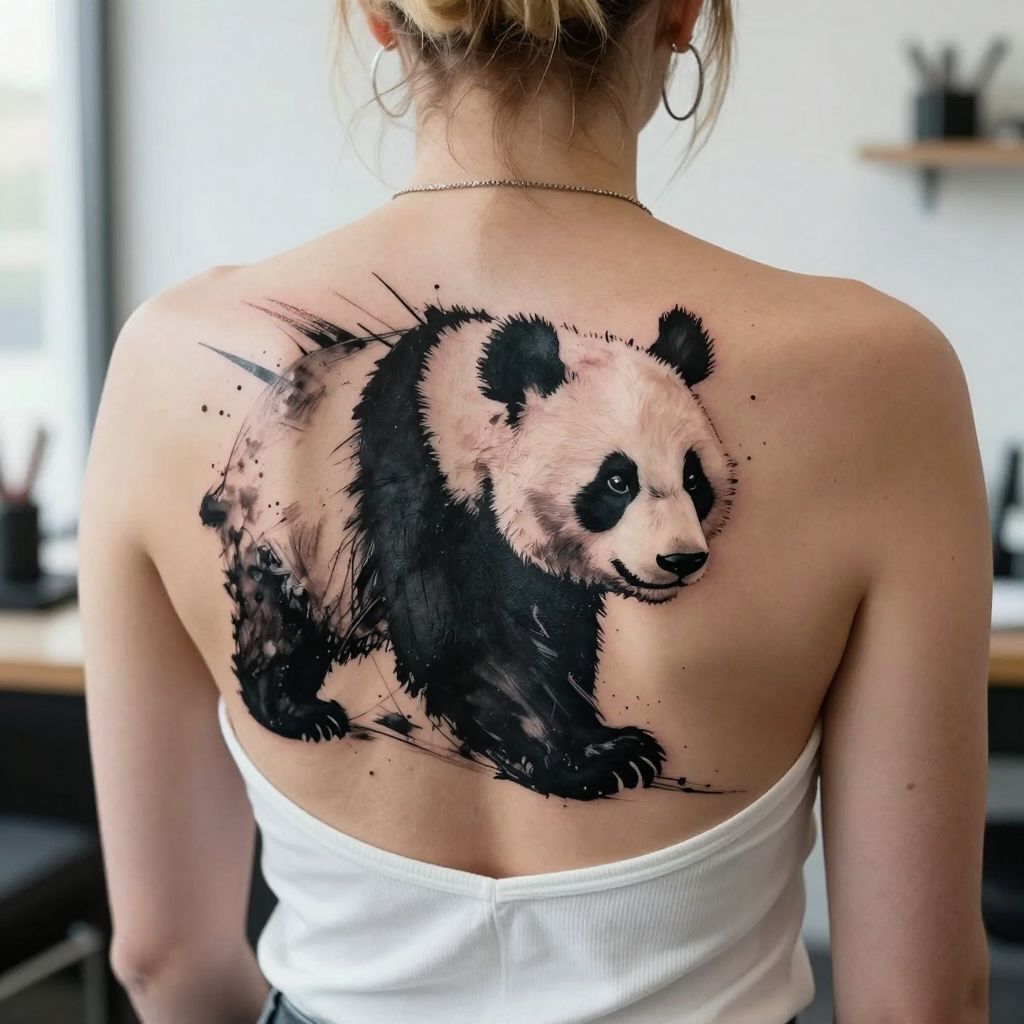 Abstract Panda with Ink Splashes