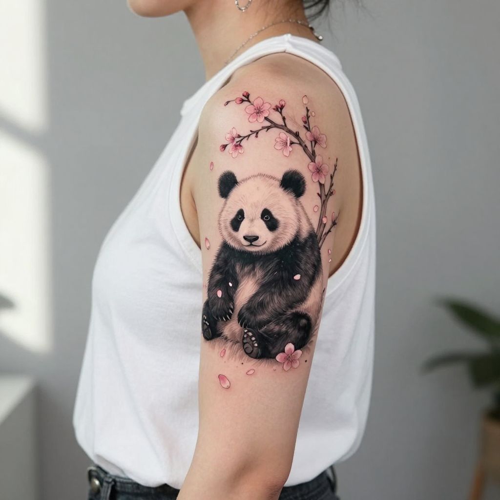 Panda with Cherry Blossoms