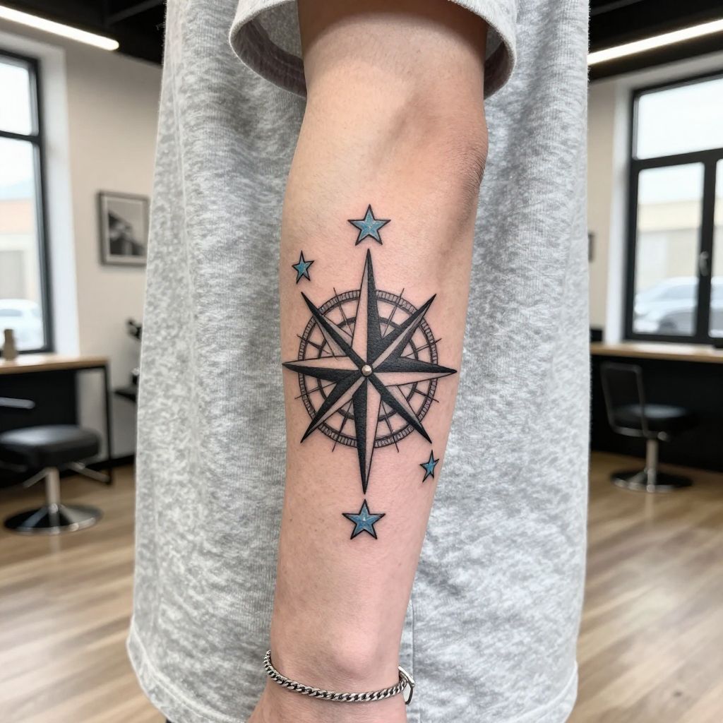 Compass Rose with Nautical Stars