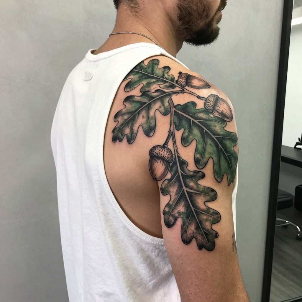 Detailed Oak Leaves and Acorns
