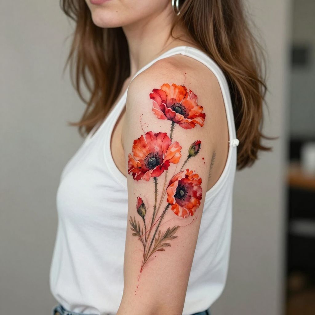 Watercolor Poppy Cluster