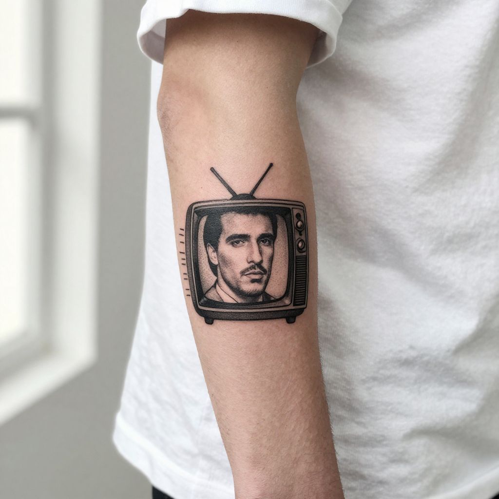 Minimalist Tony Vintage TV Screenshot Tattoo
