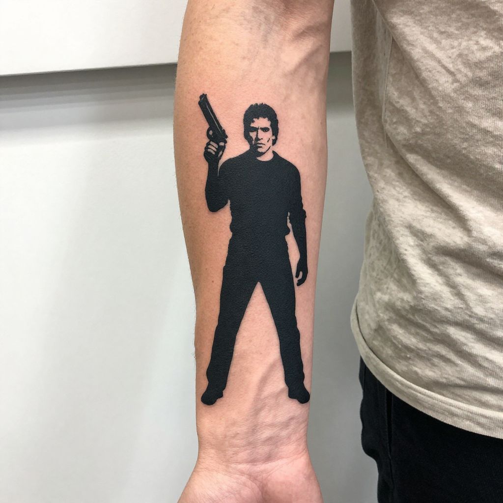Silhouette of Tony Montana with Gun Tattoo