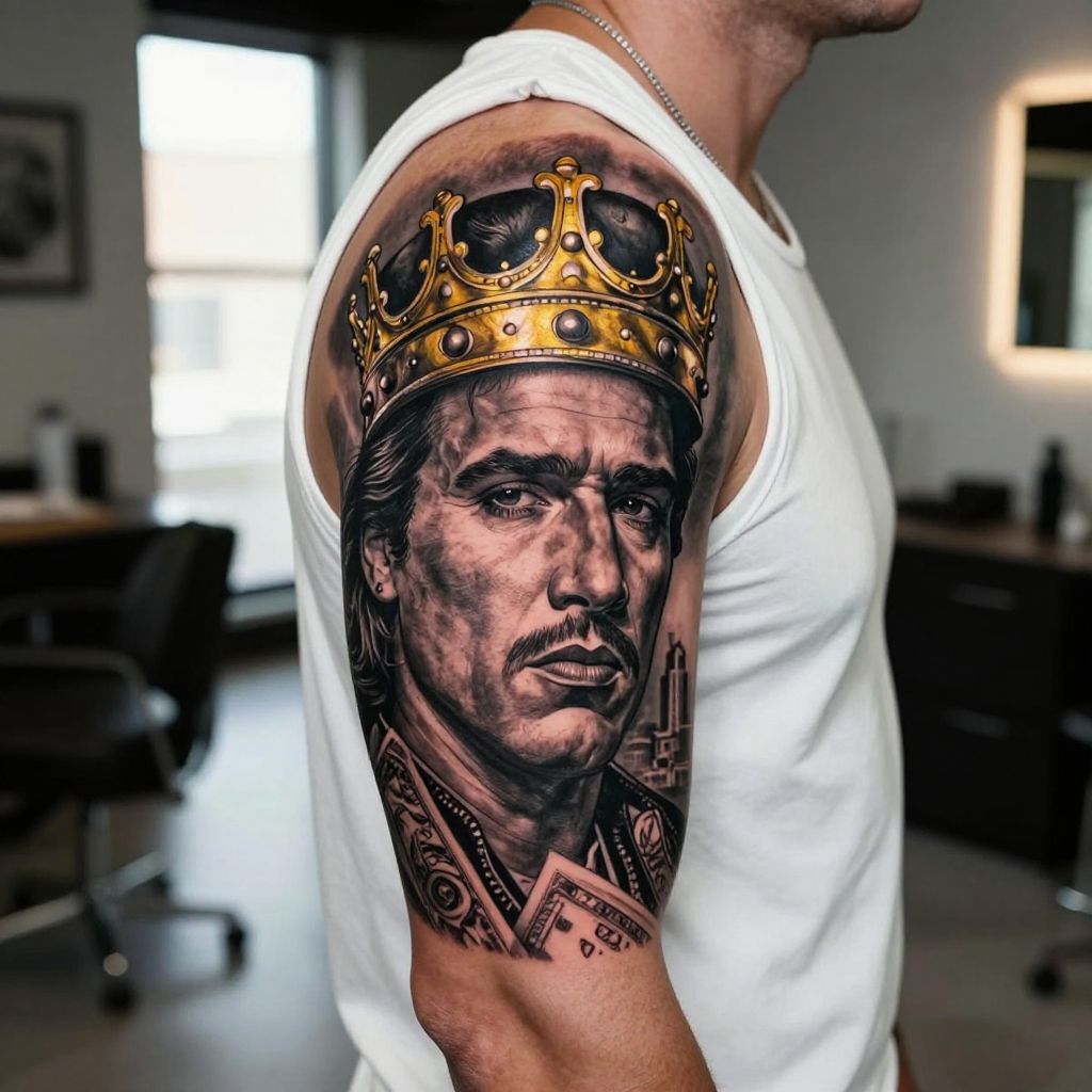 Tony Montana Face with Crown Tattoo