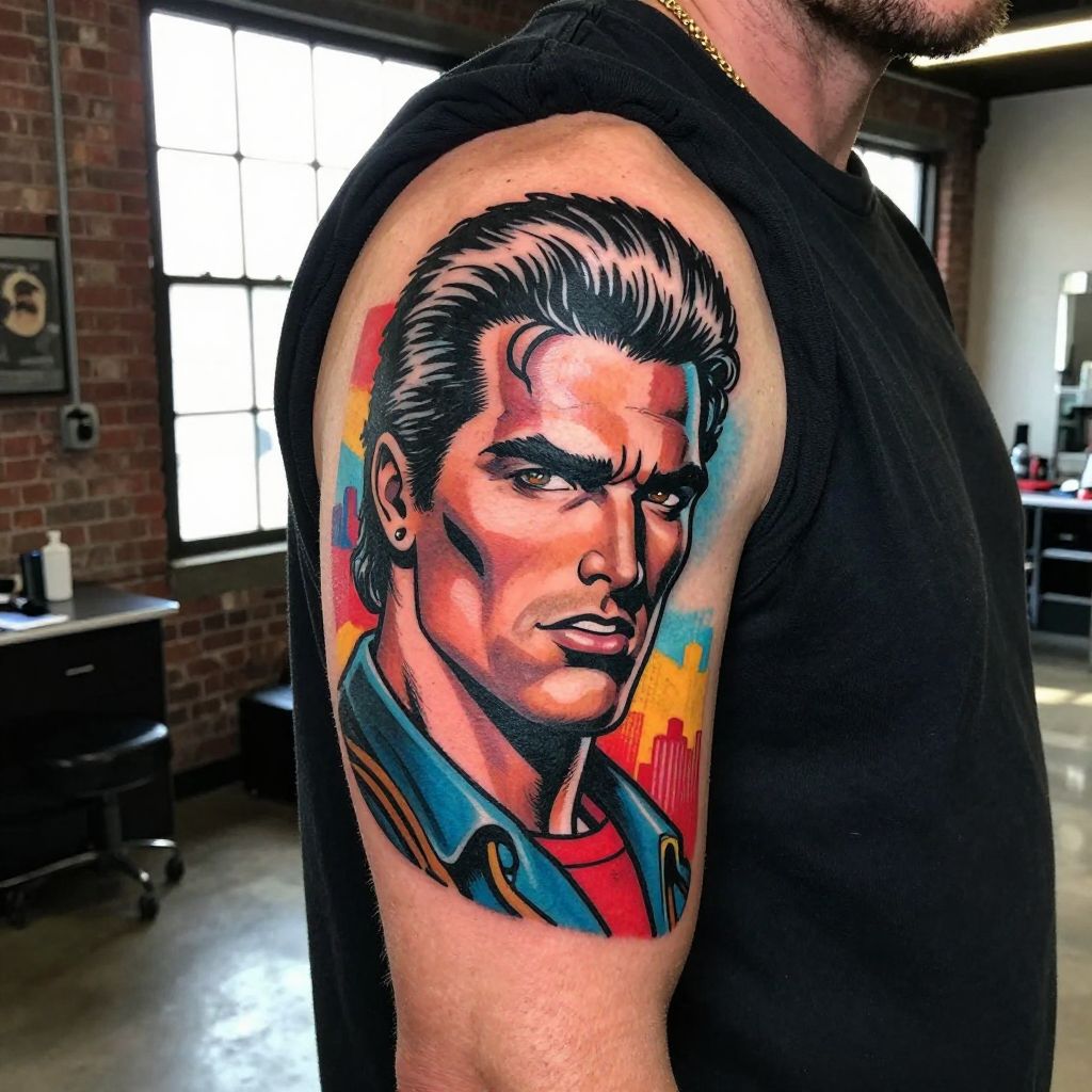Tony Montana in Comic Book Style Tattoo