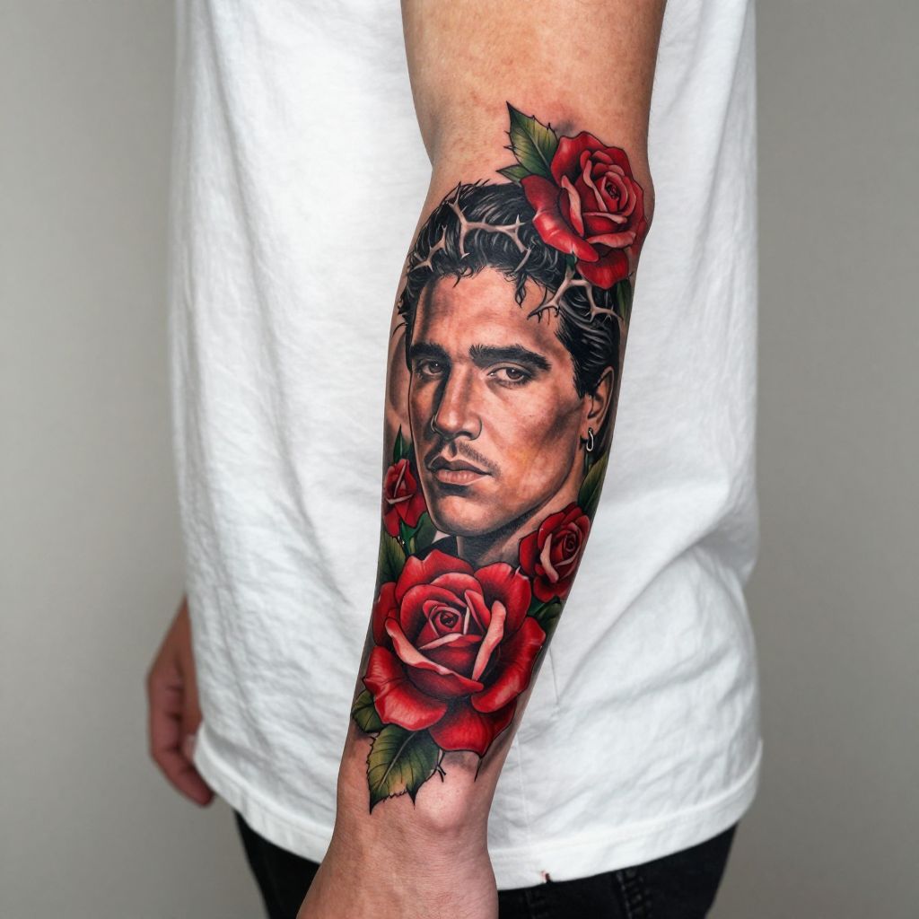 Scarface with Roses and Thorns Tattoo