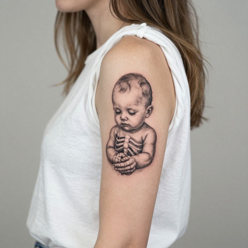 Baby Skeleton Cradled in Hands