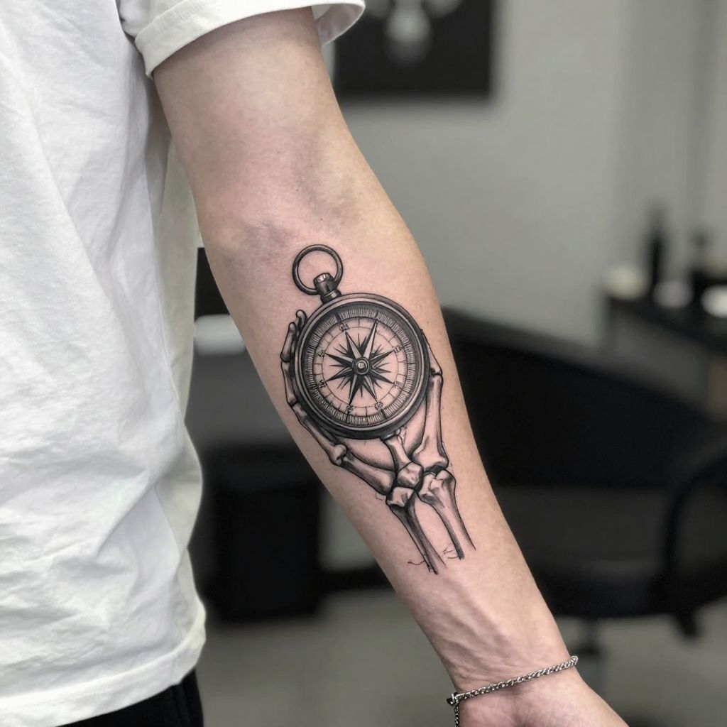 Skeleton Hand Holding a Compass