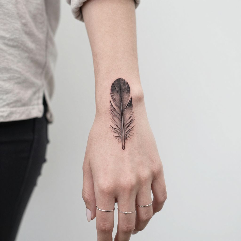 Tiny Feather on the Back of the Hand