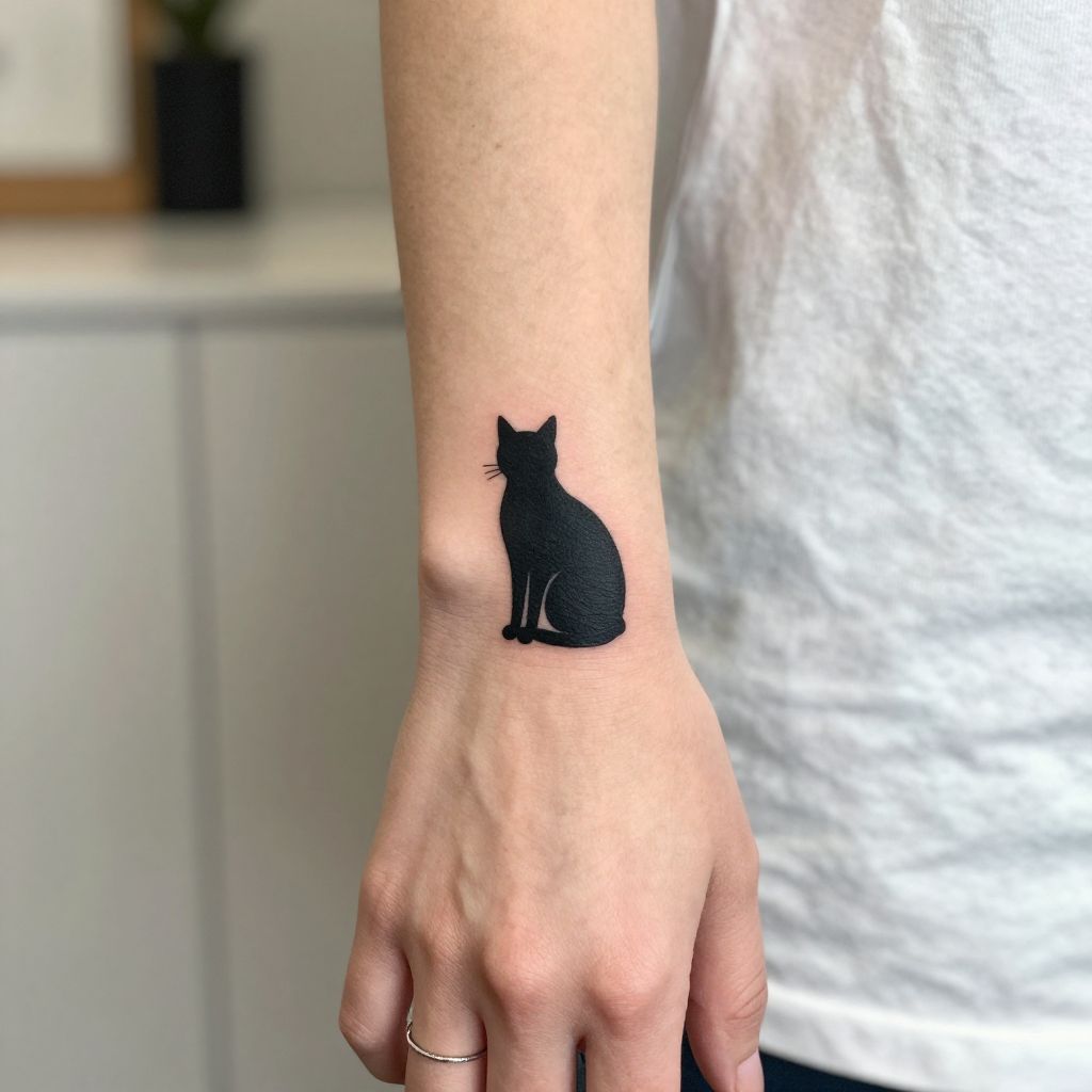 Miniature Cat Silhouette on the Top of the Hand