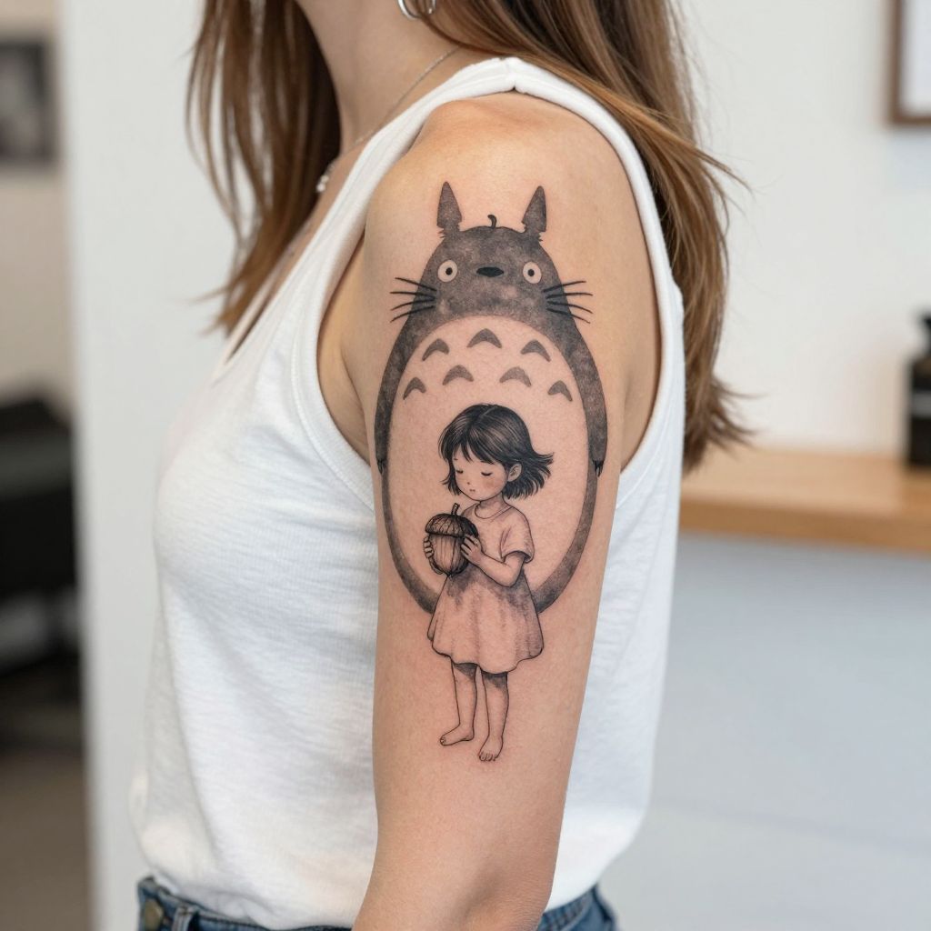 Mei Holding an Acorn with Totoro’s Shadow