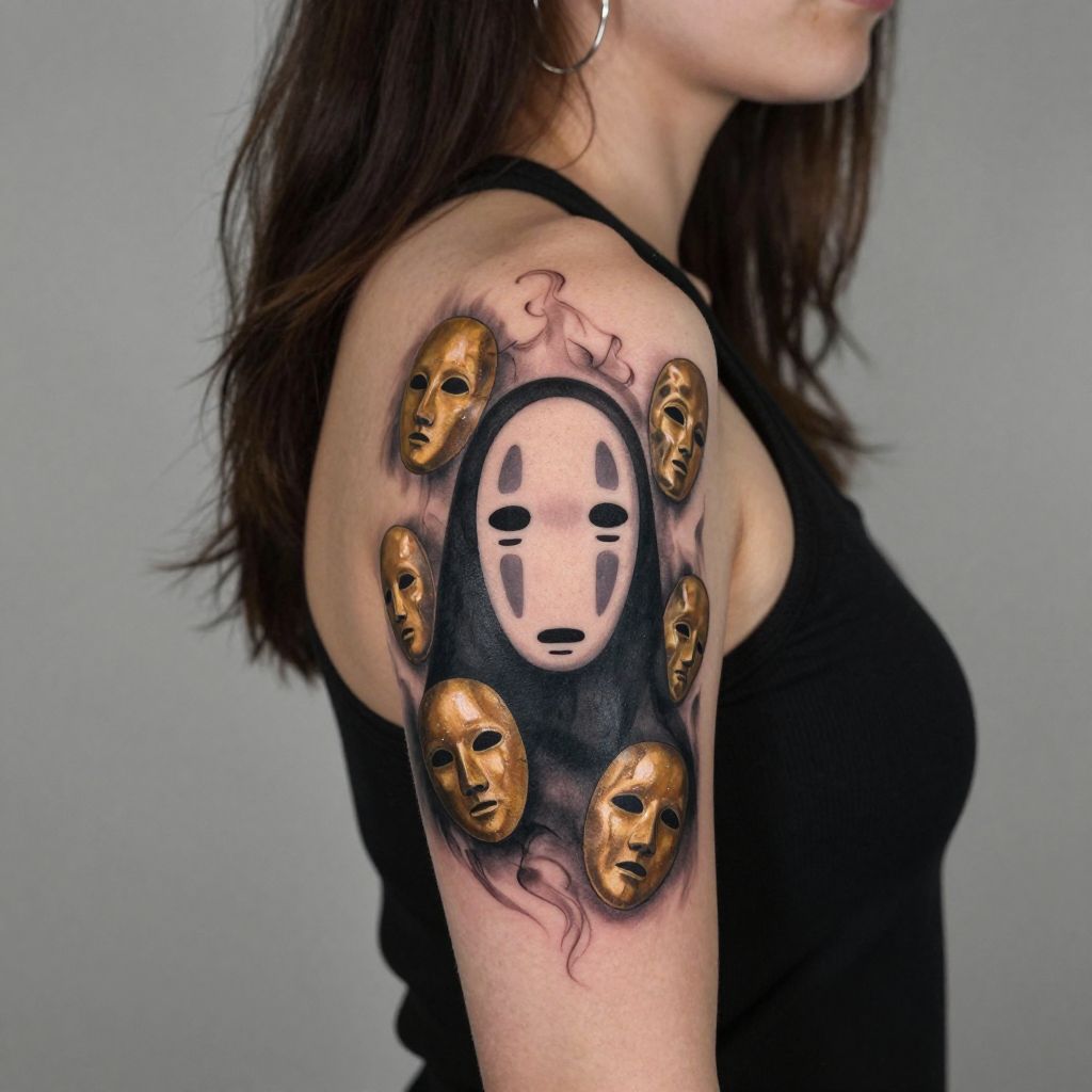 No-Face with Floating Gold Masks