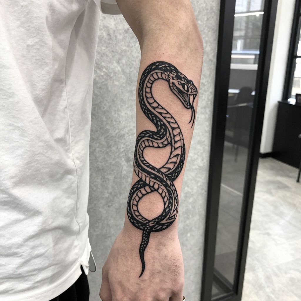 Blackwork Snake Coil on Wrist
