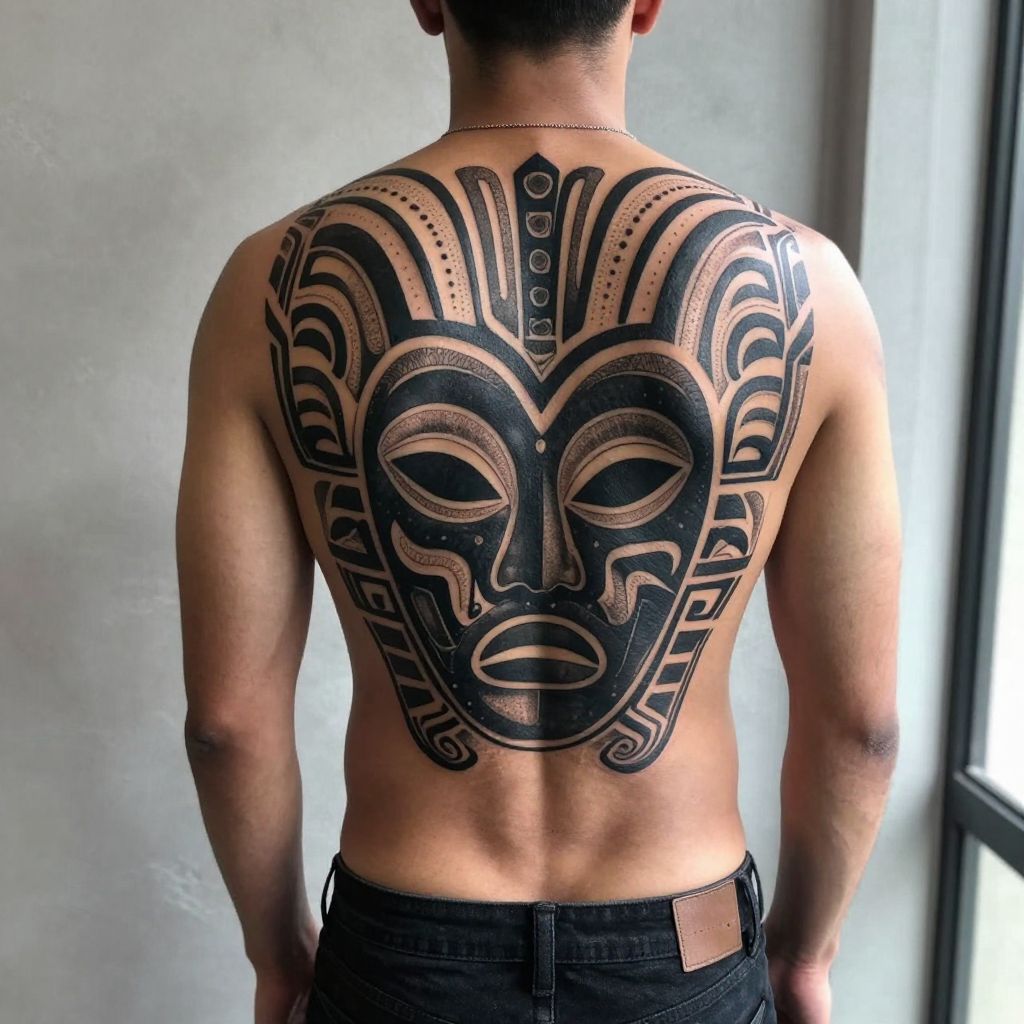 African Tribal Mask on Back