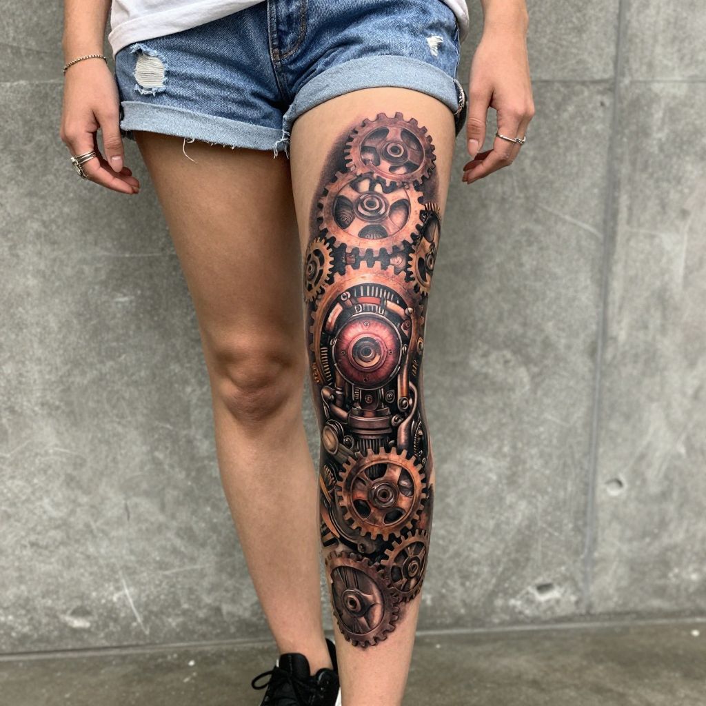 Steampunk Knee Mechanics tattoo