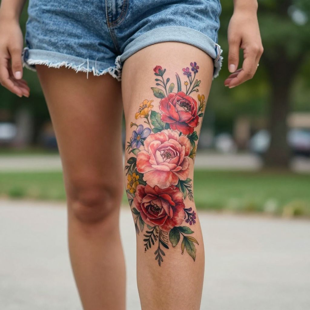 Floral Knee Bloom tattoo